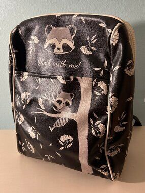 DOGO “Climb With Me” Raccoon Mini Backpack NWT Vegan Leather Black White Kawaii